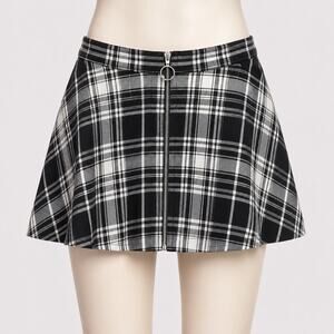Hot Topic Black White Plaid Pocketed Mini Skirt Women's Size Small Zip Front